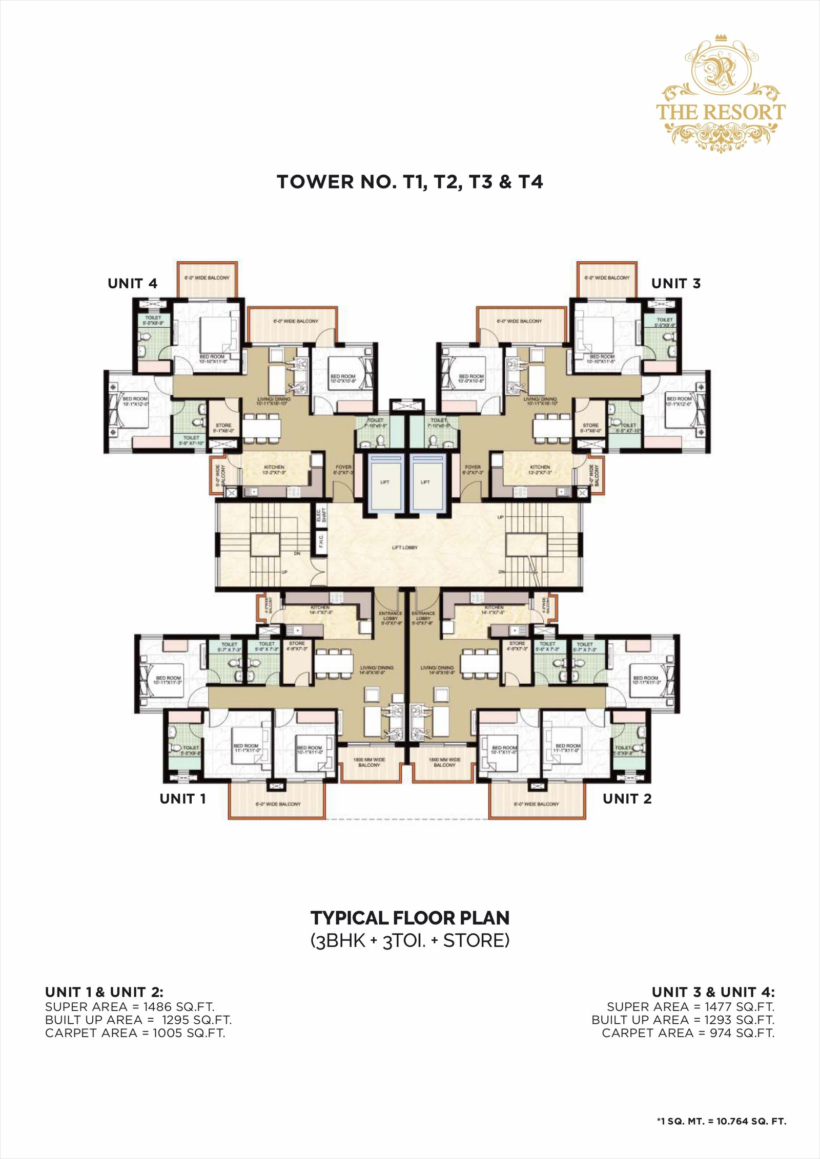 T1,T2,T3,T4 TYPICAL FLOOR PLAN
