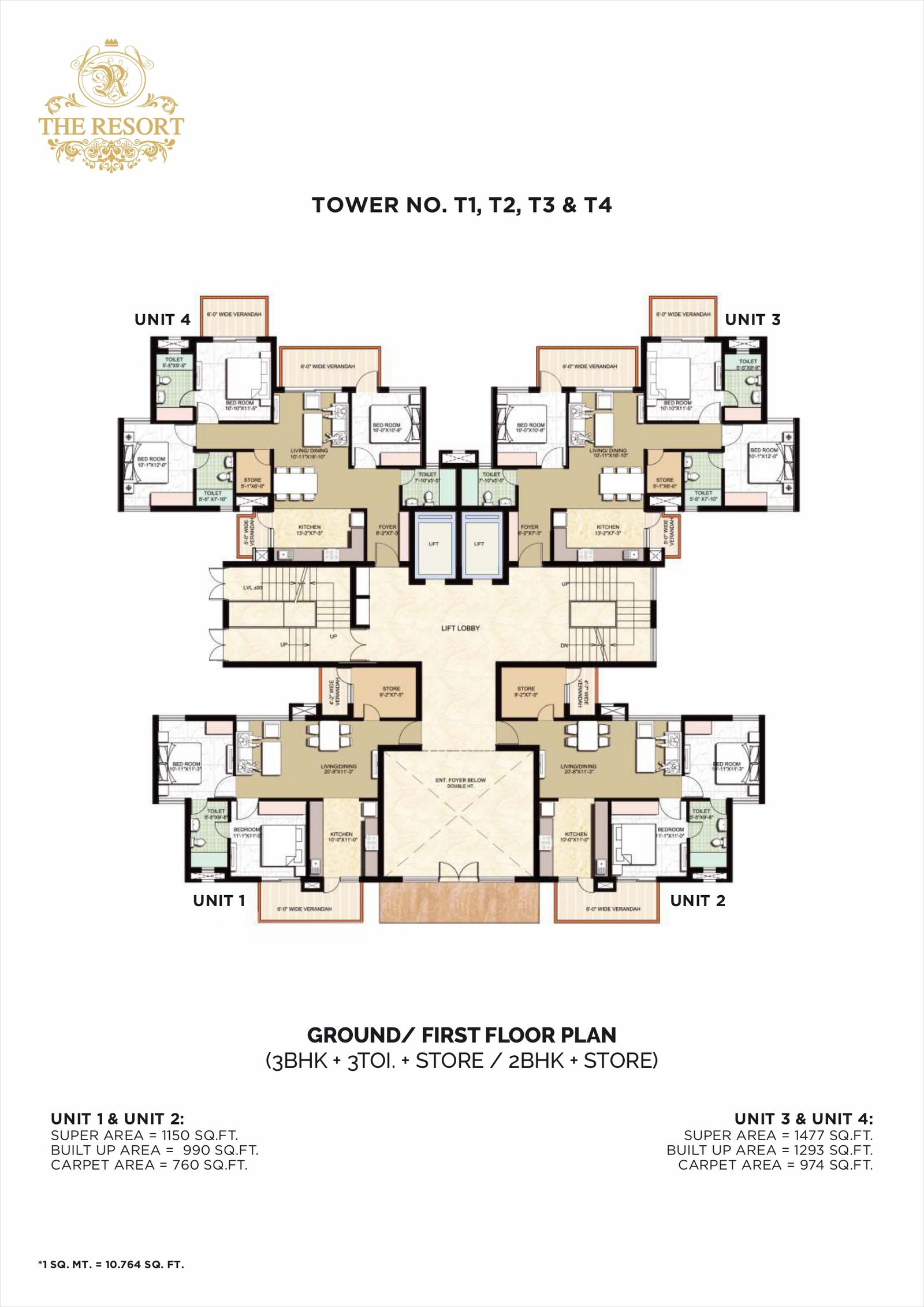 T1,T2,T3,T4 GROUND & FIRST FLOOR PLAAN