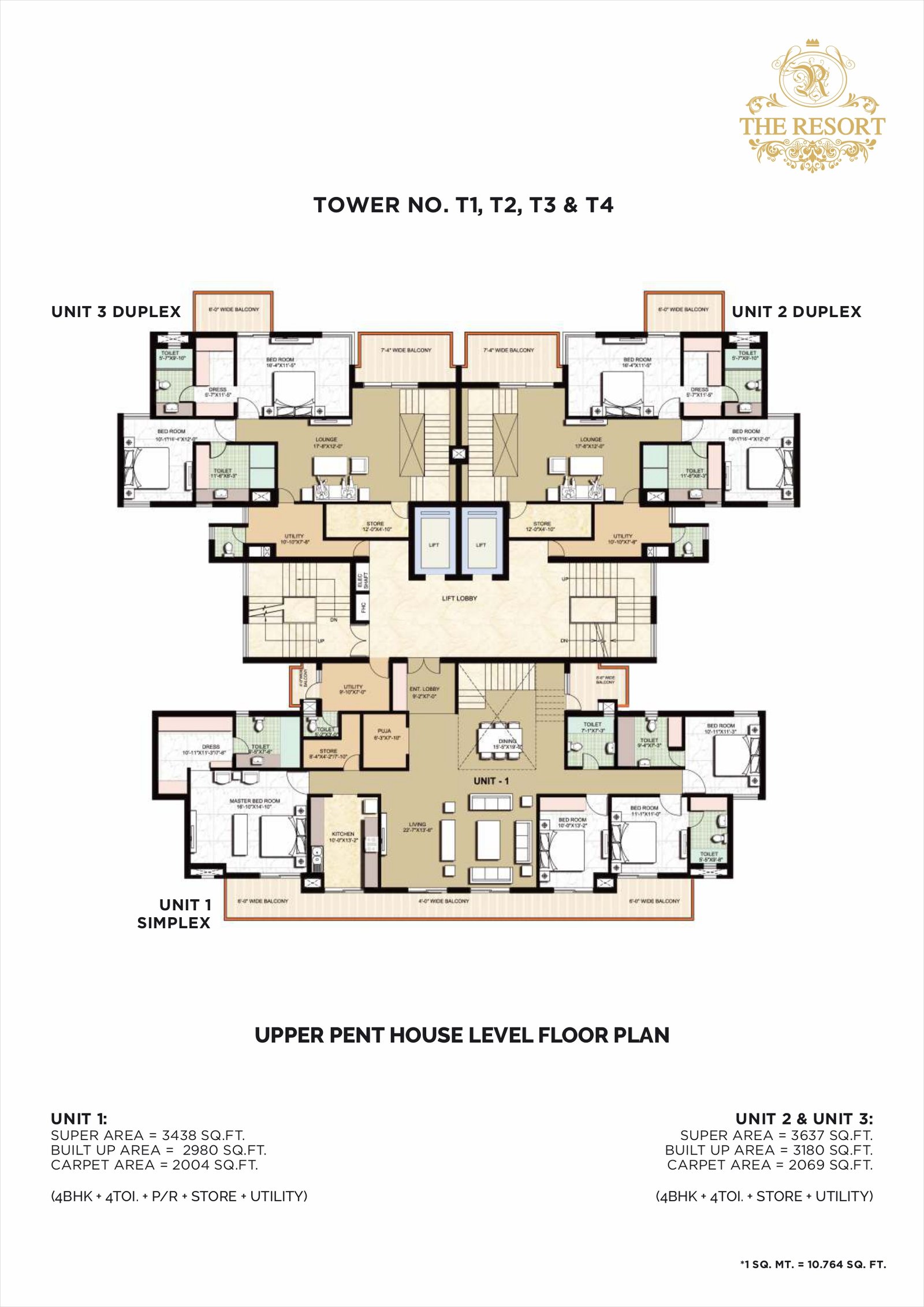 T1,T2,T3,T4 UPPER PENTHOSUE FLOOR PLAN